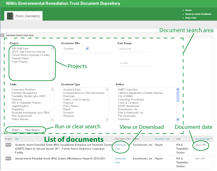 Depository document list